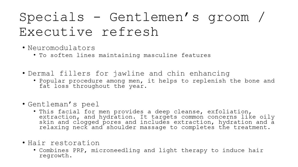 Specials - Gentlemen’s groom / Executive refresh