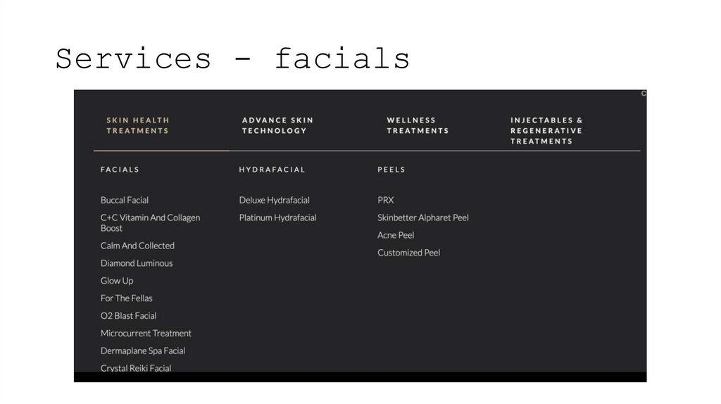 Services - facials
