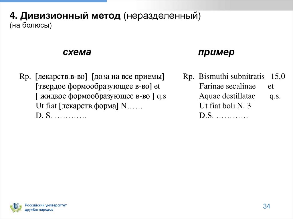 4. Дивизионный метод (неразделенный) (на болюсы)