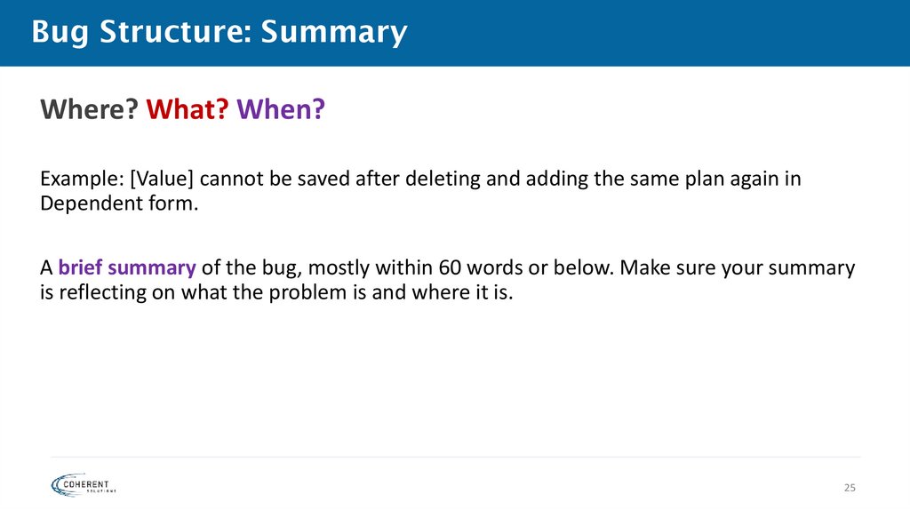 Bug Structure: Summary