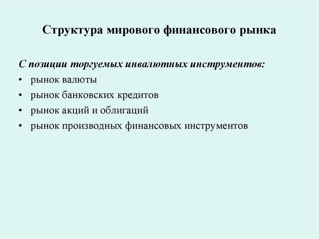 Структура мирового финансового рынка
