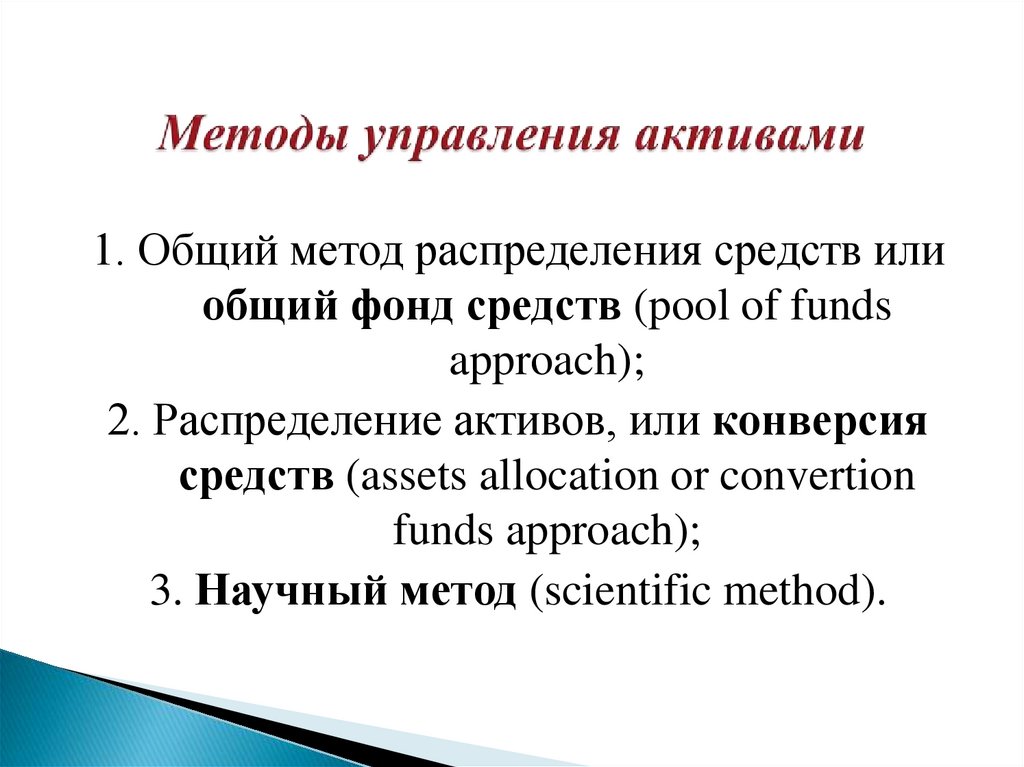 Методы управления активами