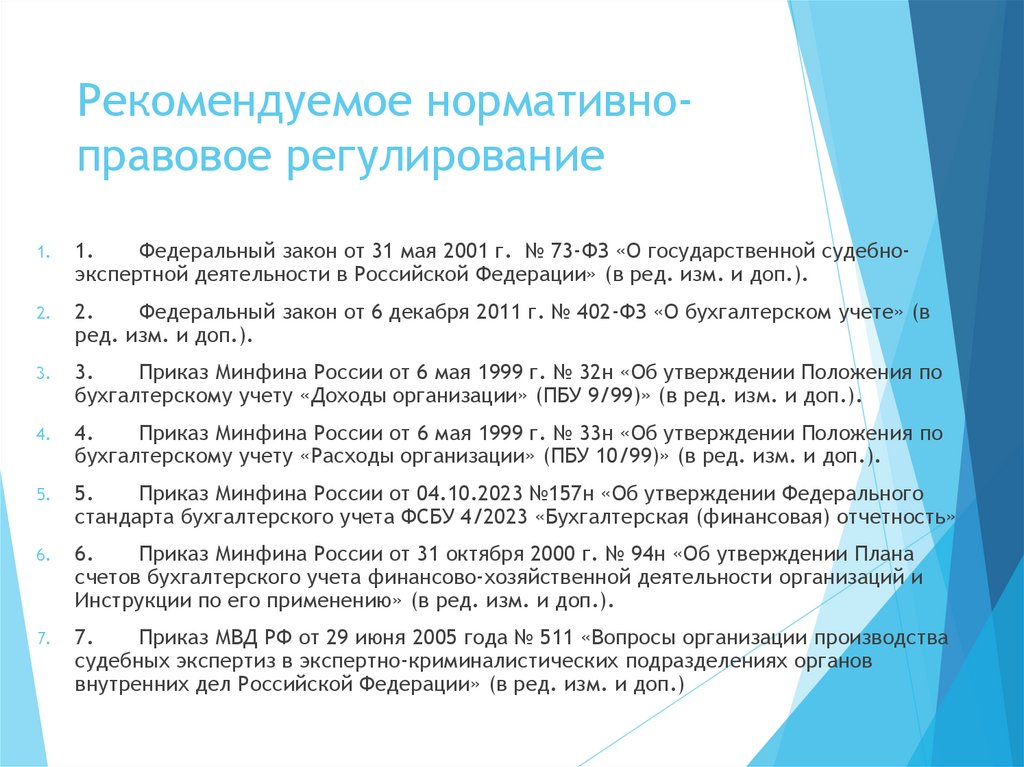 Рекомендуемое нормативно-правовое регулирование