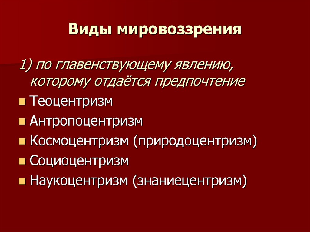 Виды мировоззрения