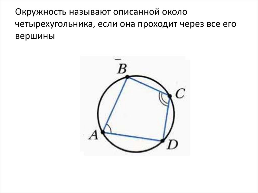 Окружность называют описанной около четырехугольника, если она проходит через все его вершины