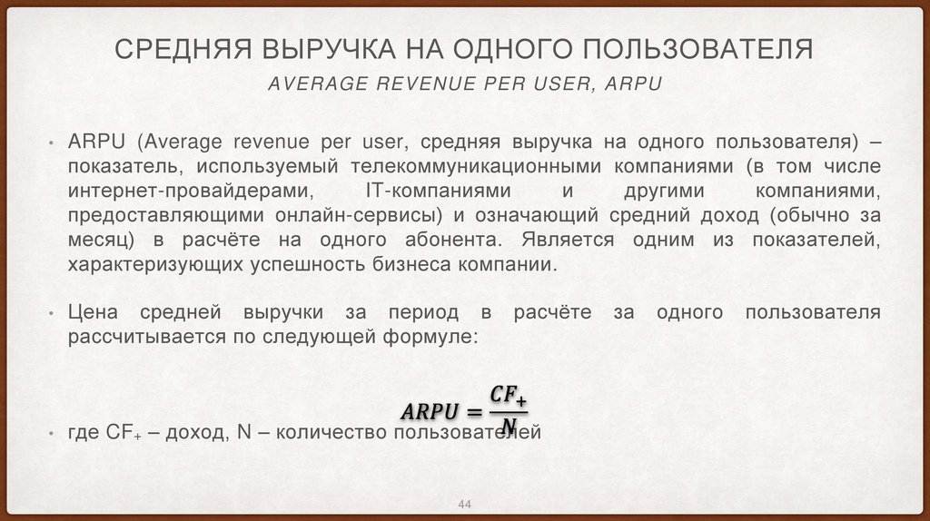 Средняя выручка на одного пользователя