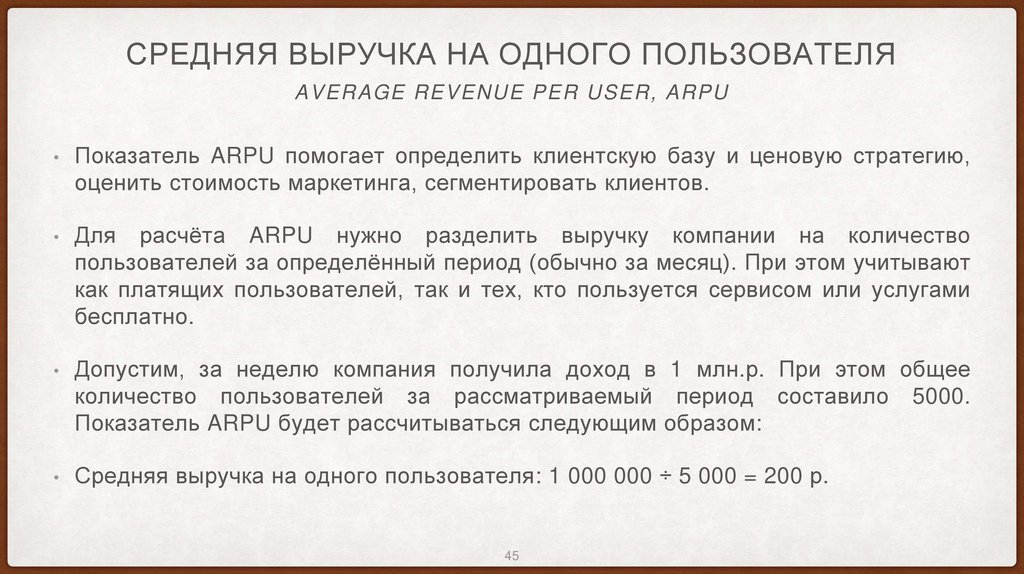 Средняя выручка на одного пользователя