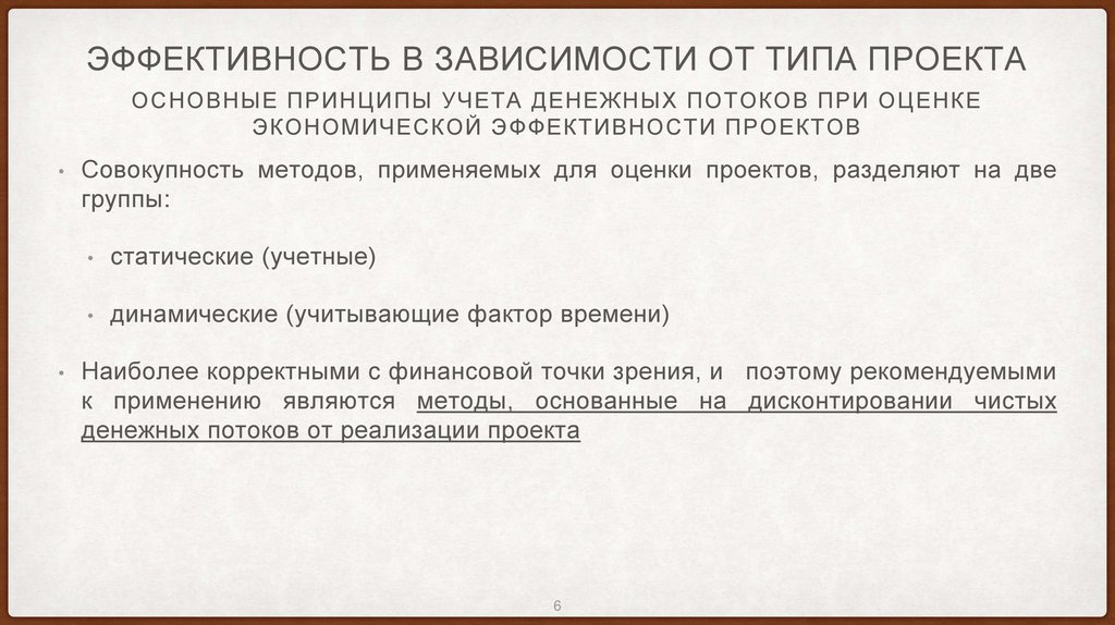 Эффективность в зависимости от типа проекта
