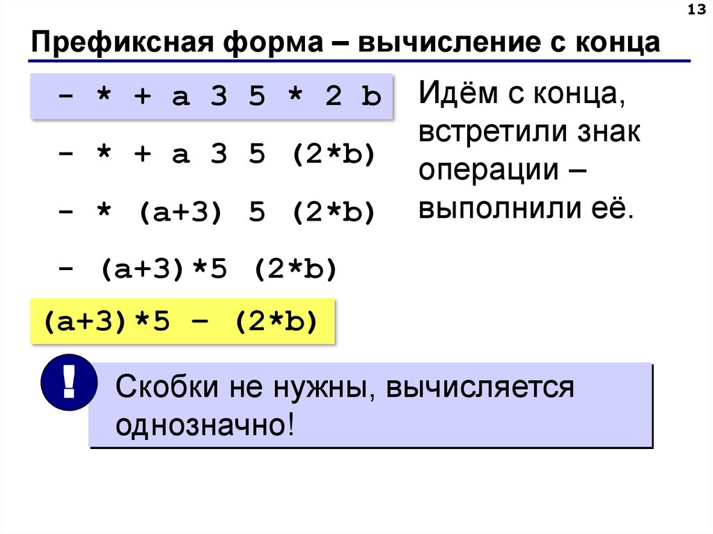 Префиксная форма – вычисление с конца