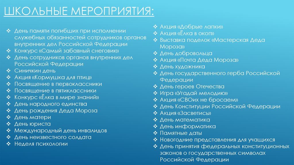 Школьные мероприятия: