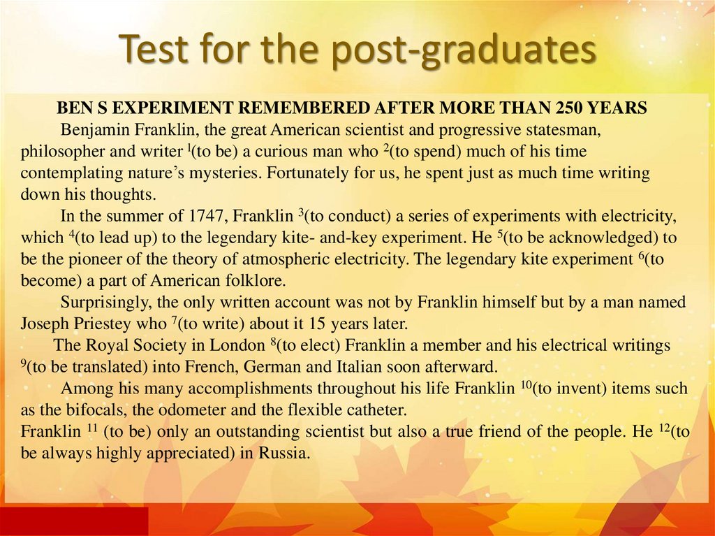 Test for the post-graduates