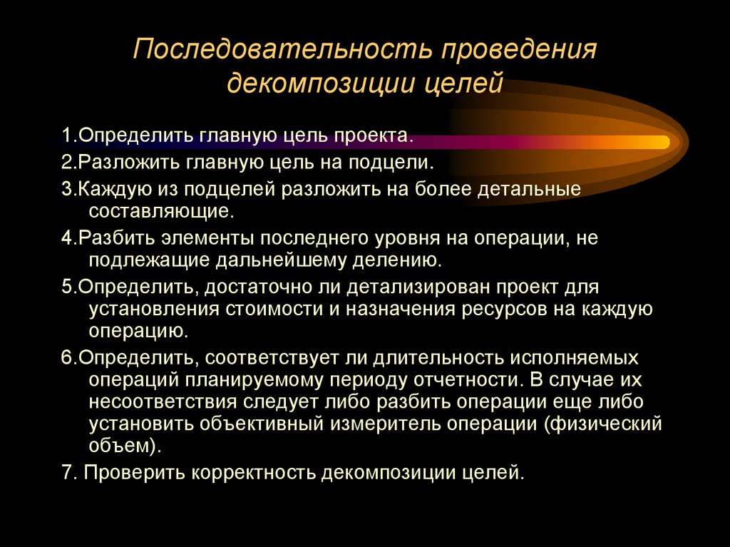 Последовательность проведения декомпозиции целей