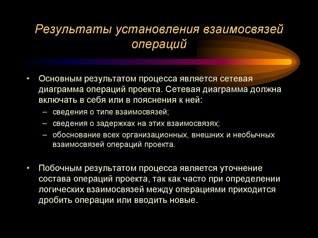 Результаты установления взаимосвязей операций