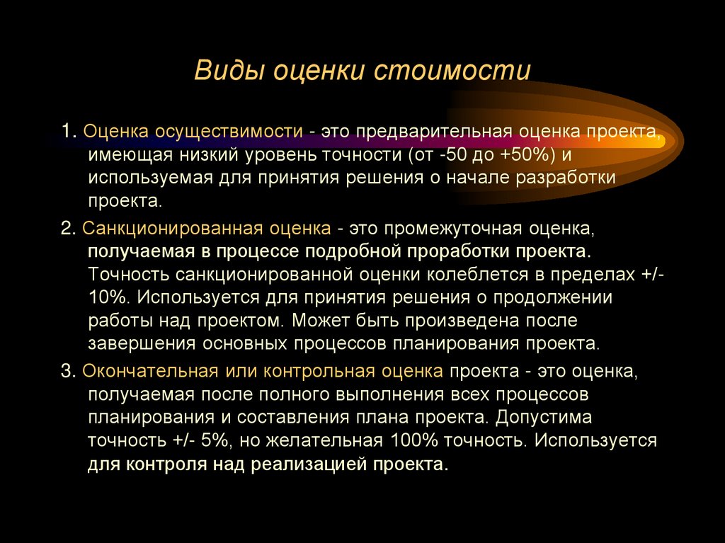 Виды оценки стоимости