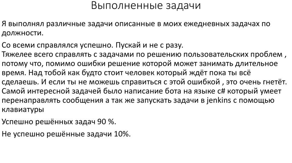 Выполненные задачи