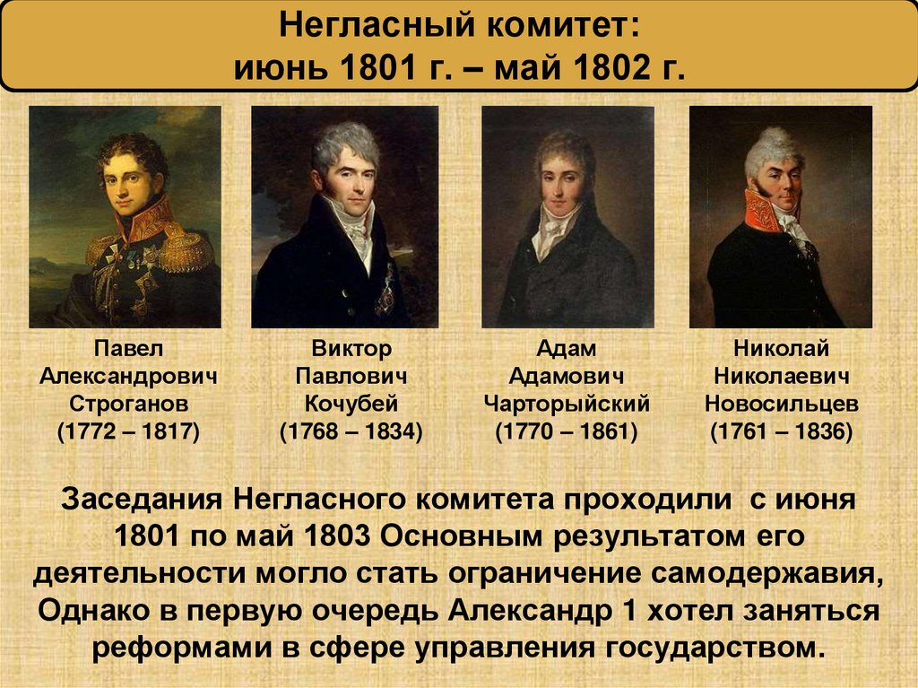 Негласный комитет: июнь 1801 г. – май 1802 г.