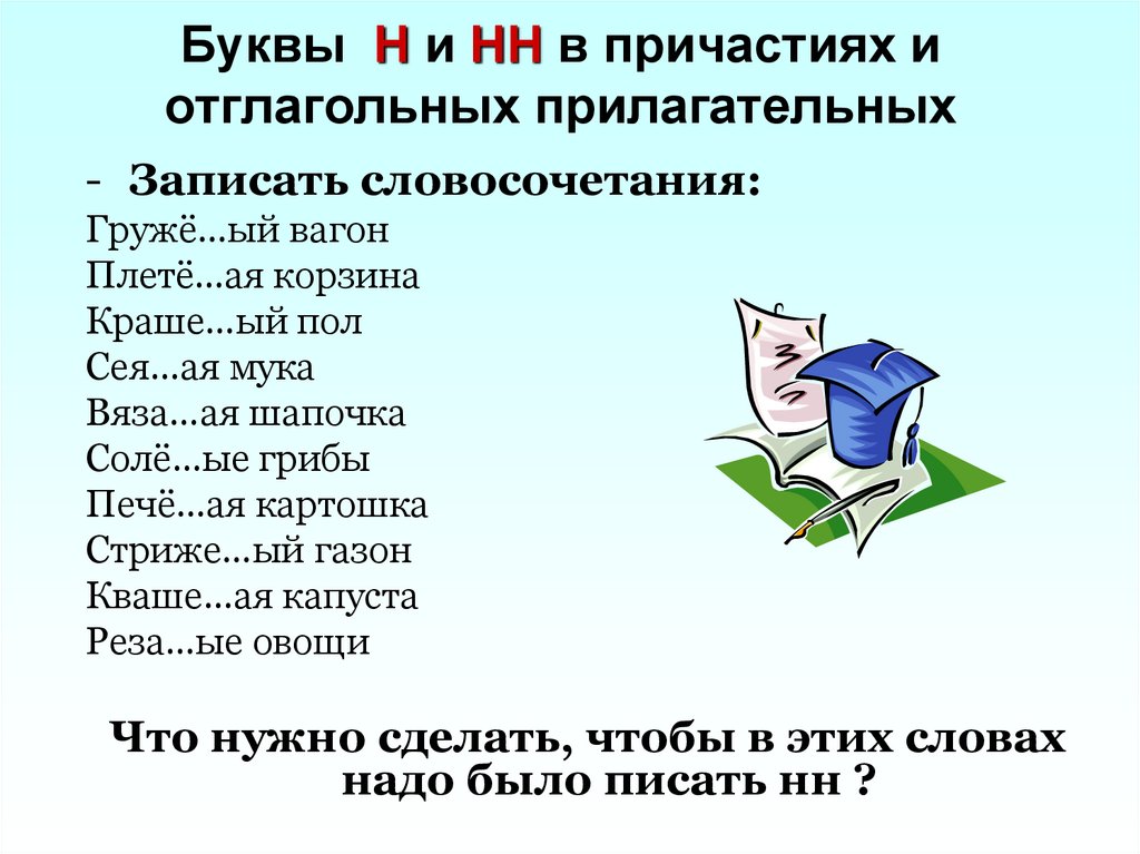 Буквы Н и НН в причастиях и отглагольных прилагательных