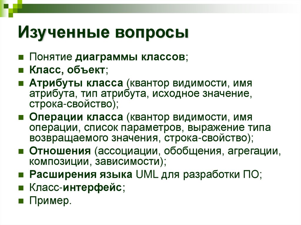 Изученные вопросы