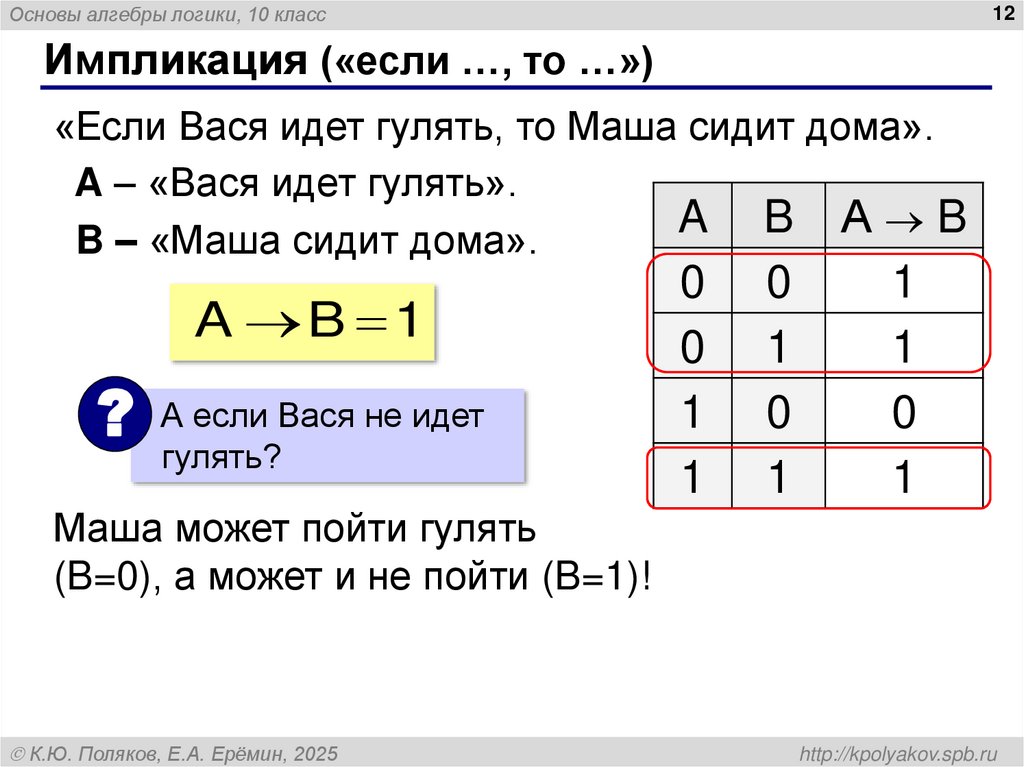 Импликация («если …, то …»)