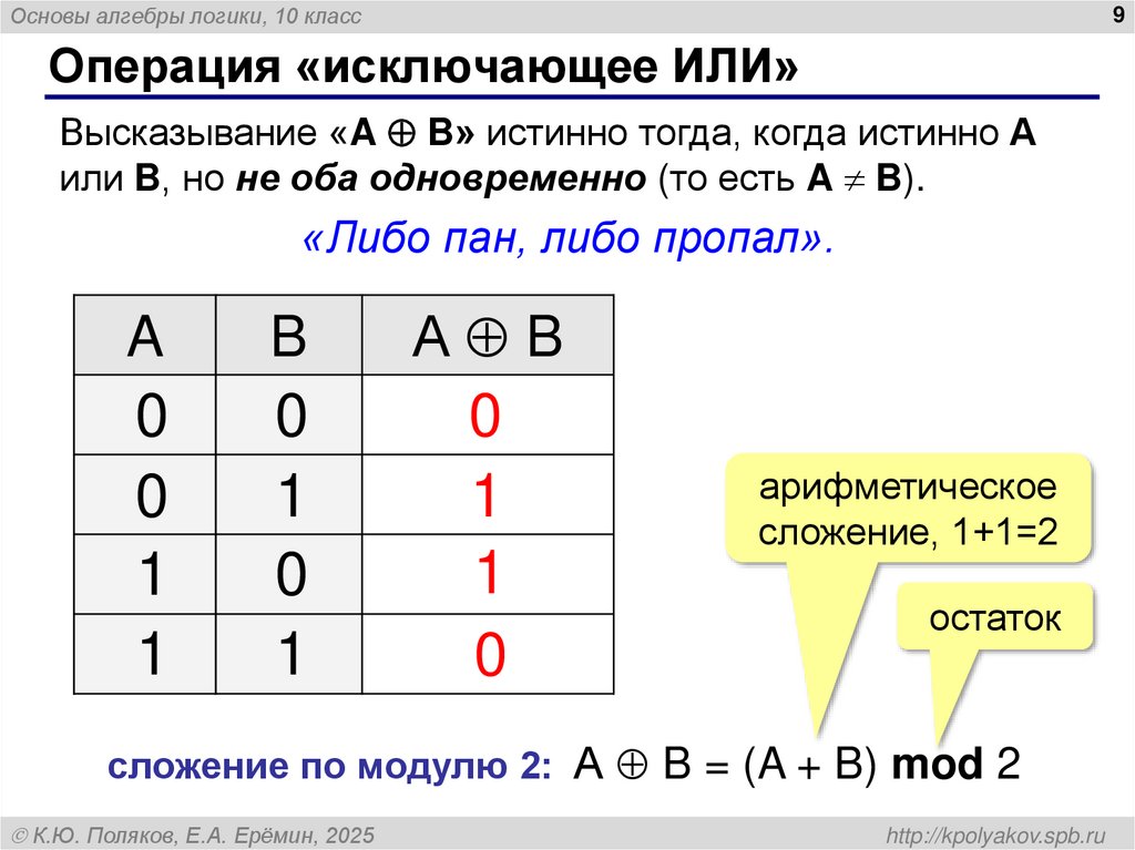 Операция «исключающее ИЛИ»