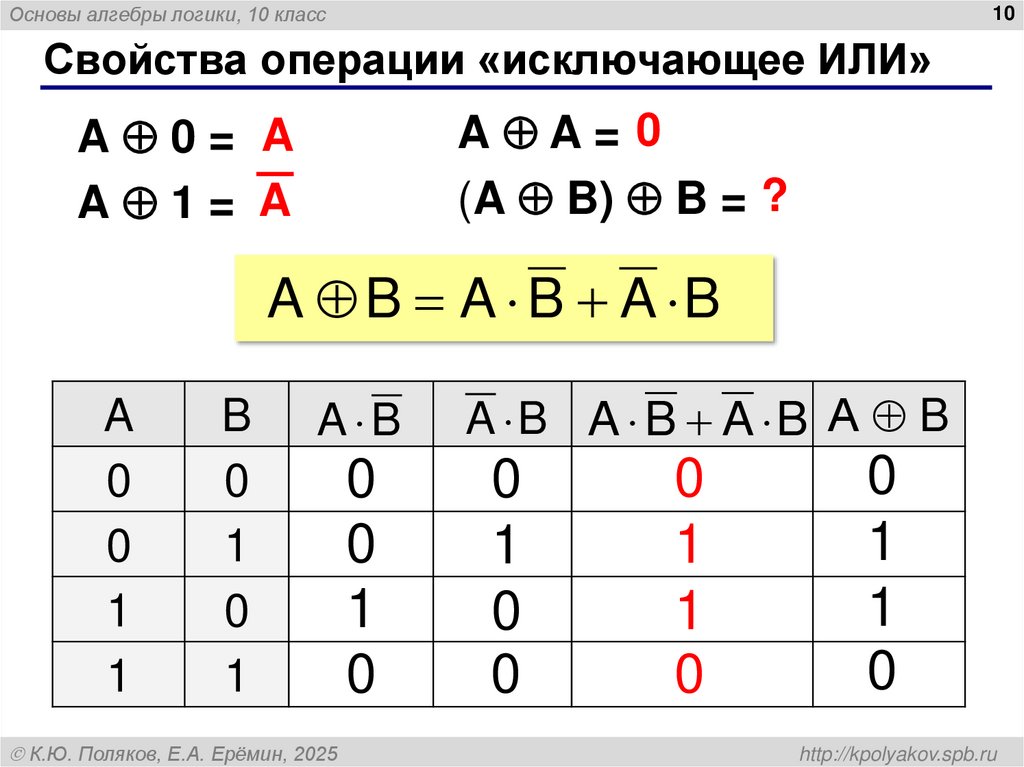 Свойства операции «исключающее ИЛИ»