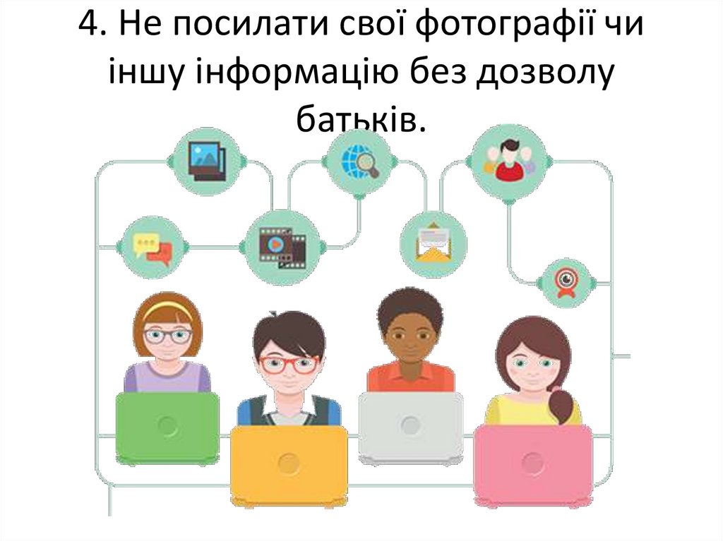 4. Не посилати свої фотографії чи іншу інформацію без дозволу батьків.