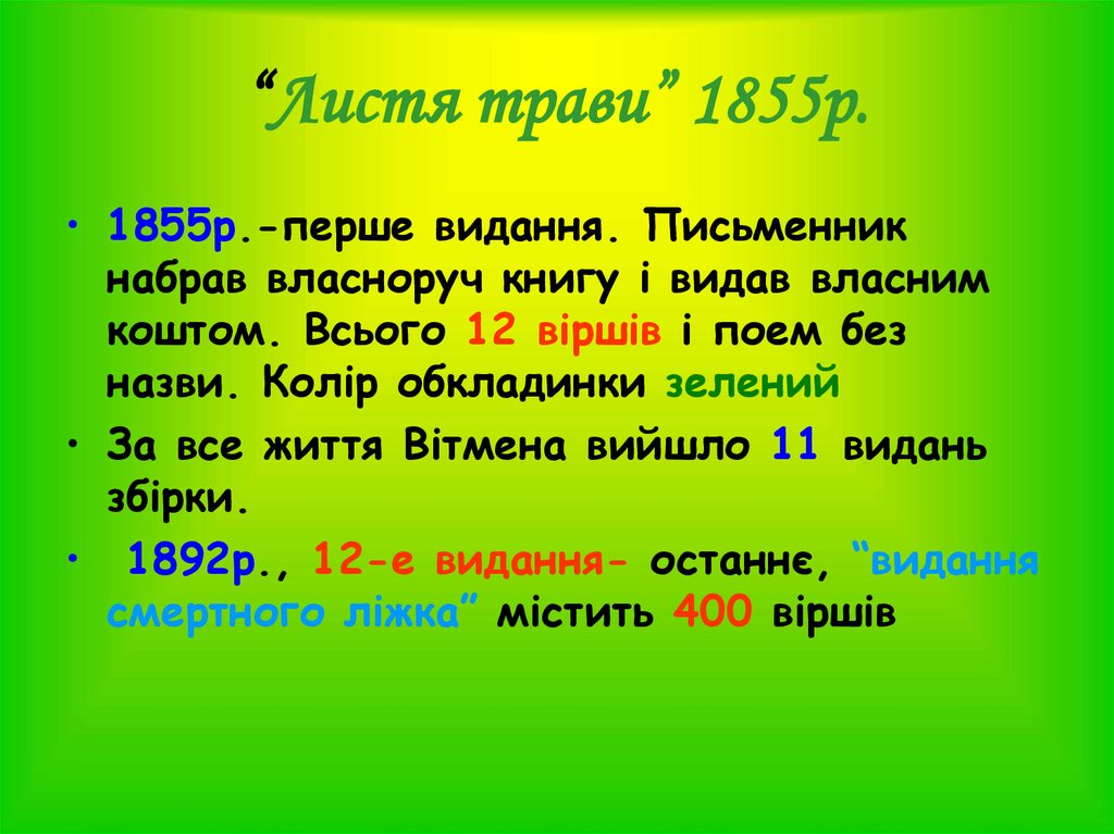 “Листя трави” 1855р.