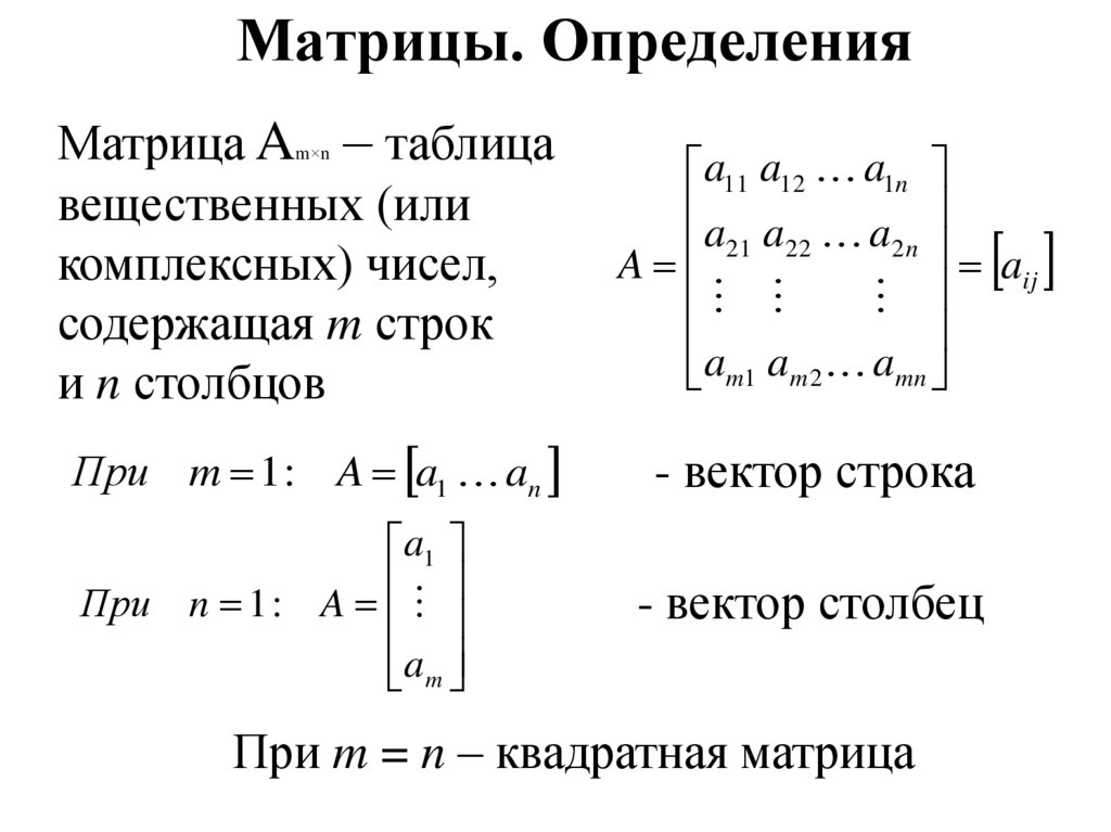 Матрицы. Определения