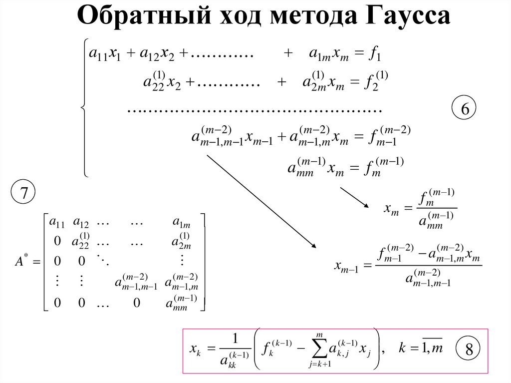 Обратный ход метода Гаусса