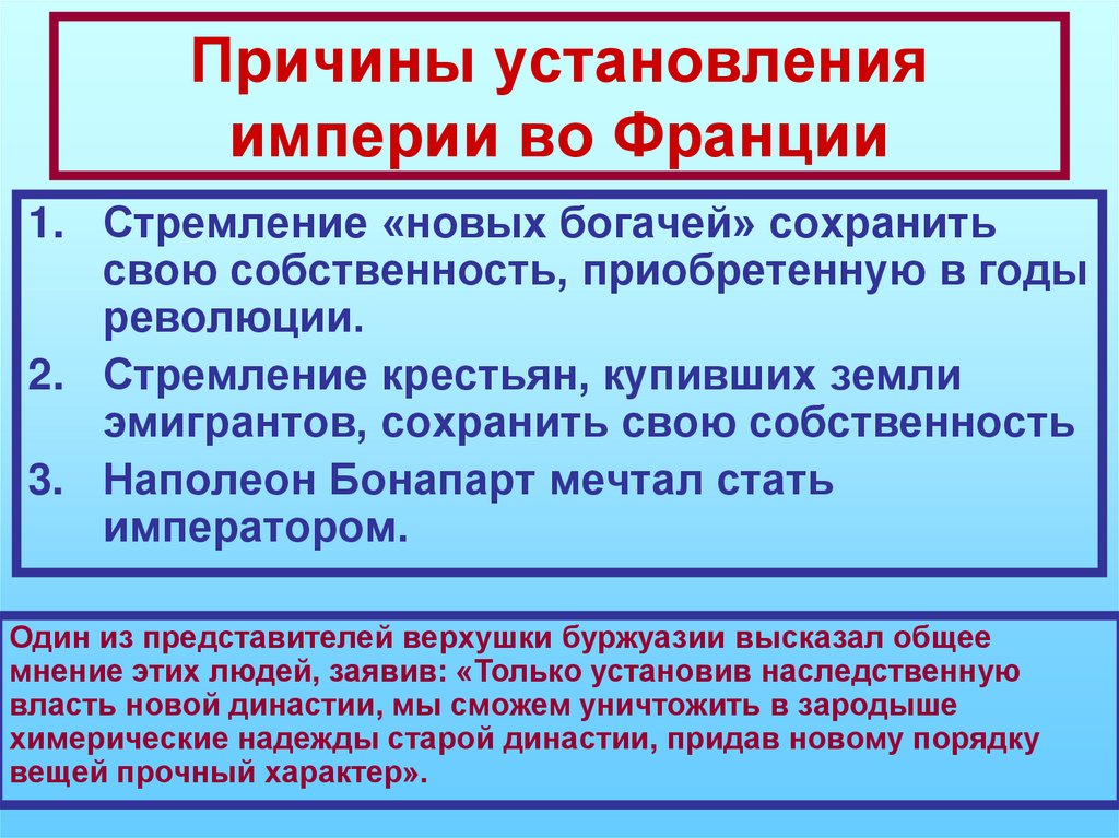Причины установления империи во Франции