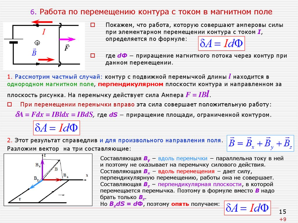 6. Работа по перемещению контура с током в магнитном поле