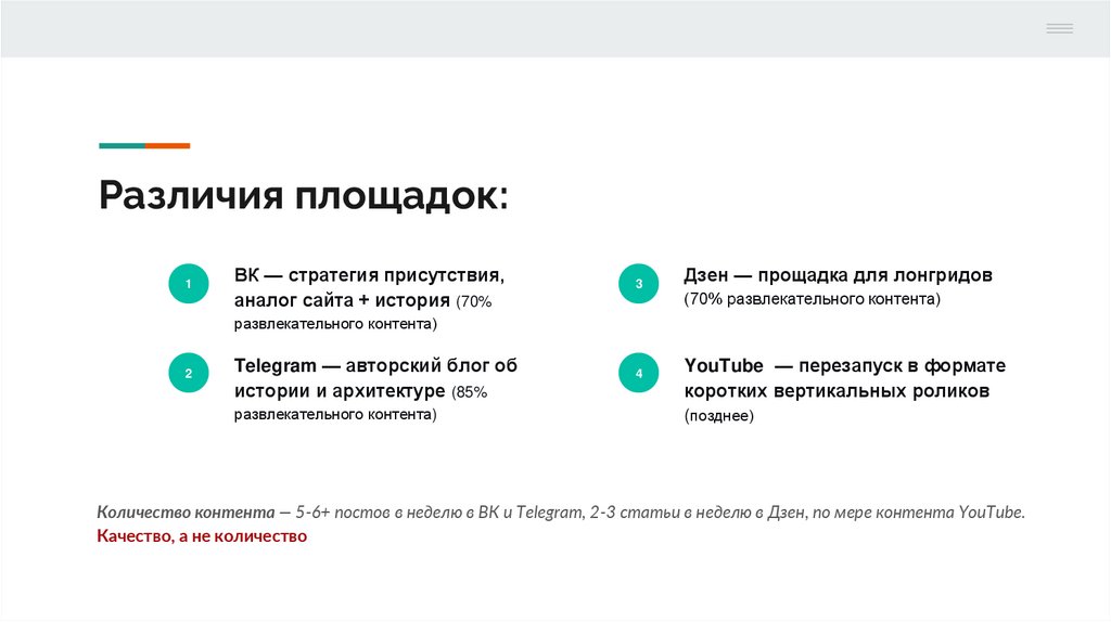 Различия площадок: