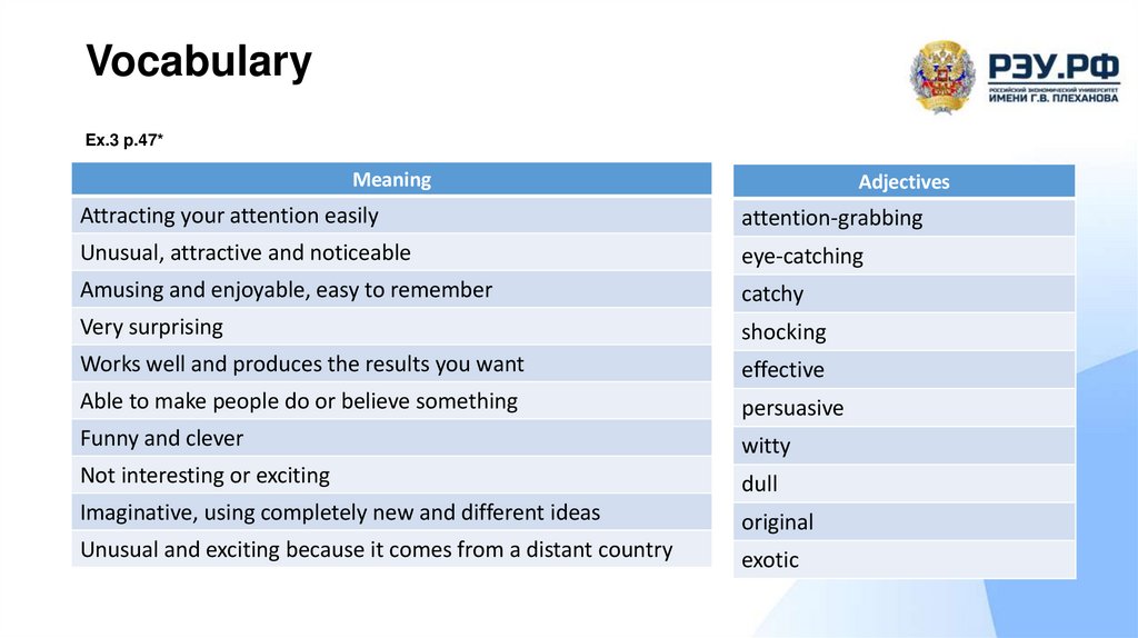 Vocabulary Ex.3 p.47*