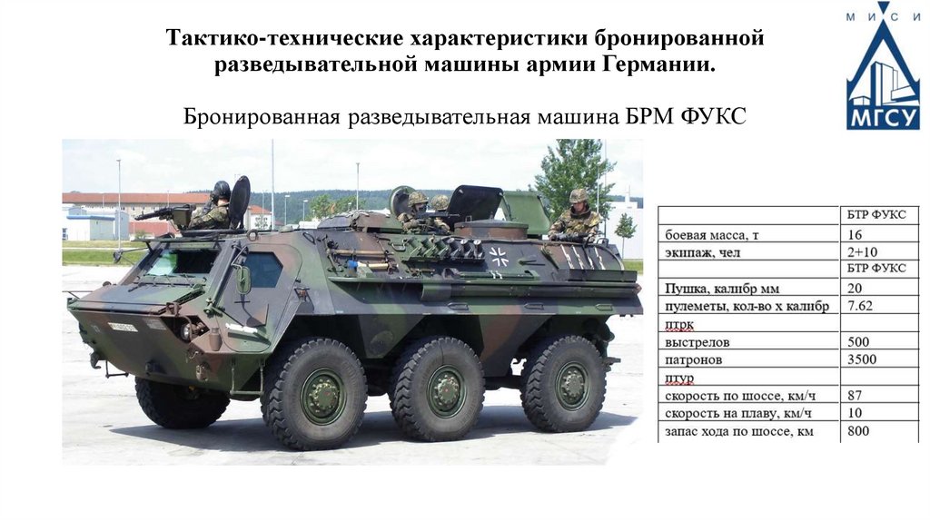 Тактико-технические характеристики бронированной разведывательной машины армии Германии. Бронированная разведывательная машина