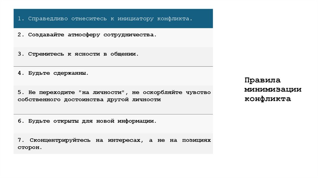 Правила минимизации конфликта