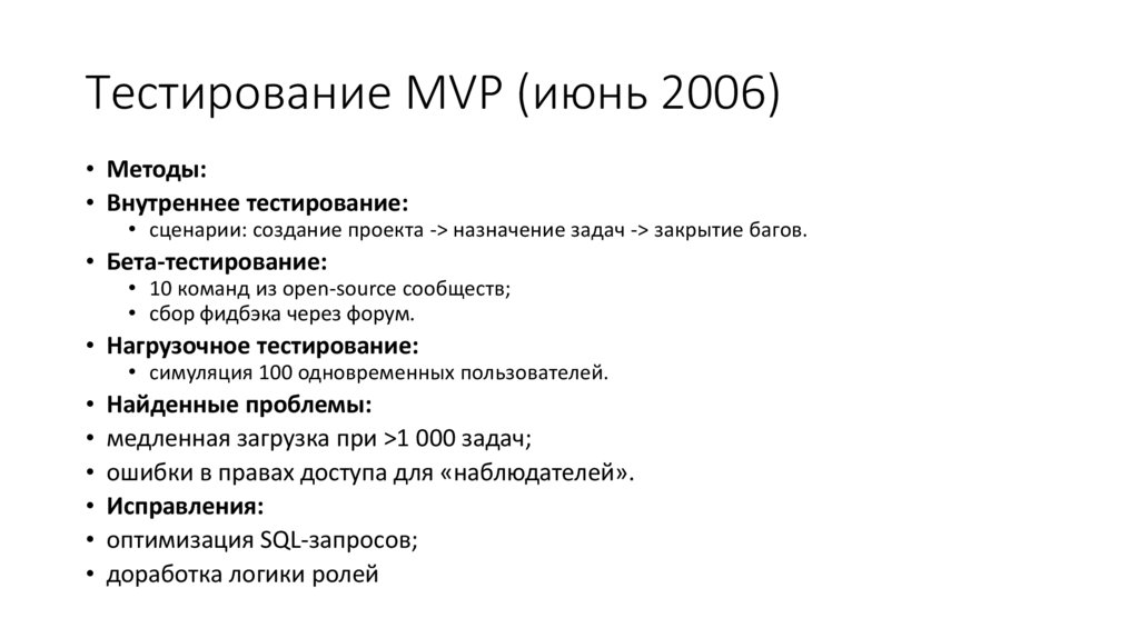 Тестирование MVP (июнь 2006)