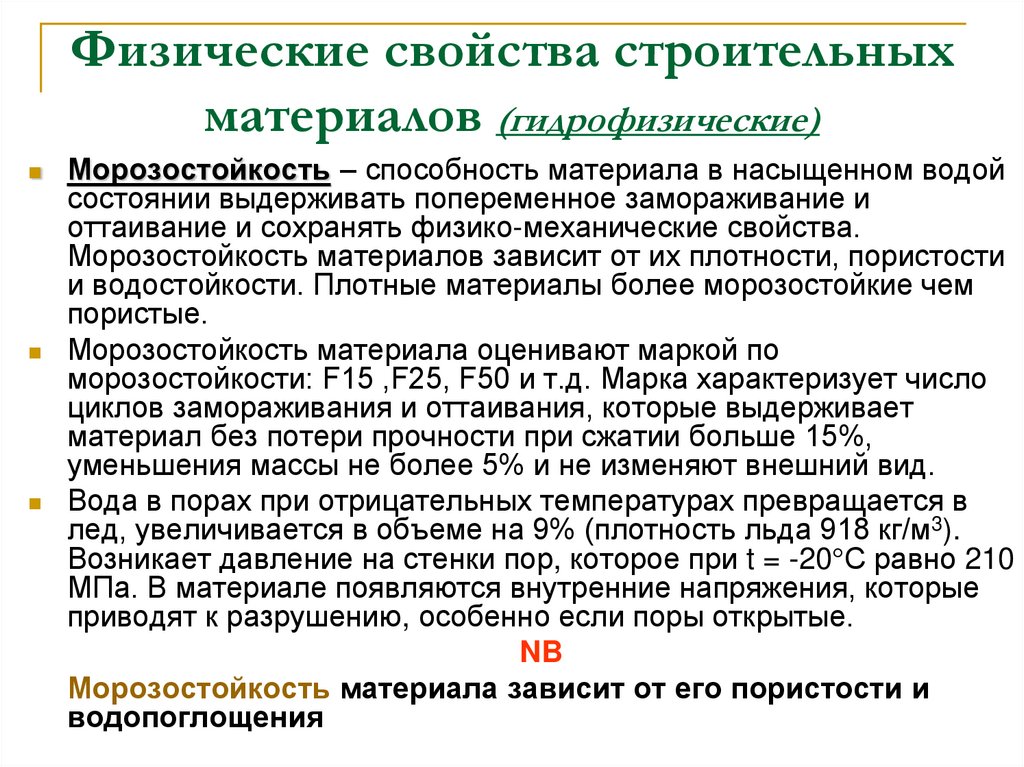 Физические свойства строительных материалов (гидрофизические)