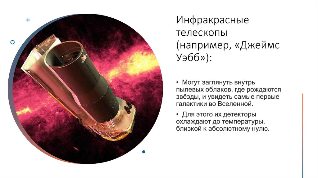Инфракрасные телескопы (например, «Джеймс Уэбб»):