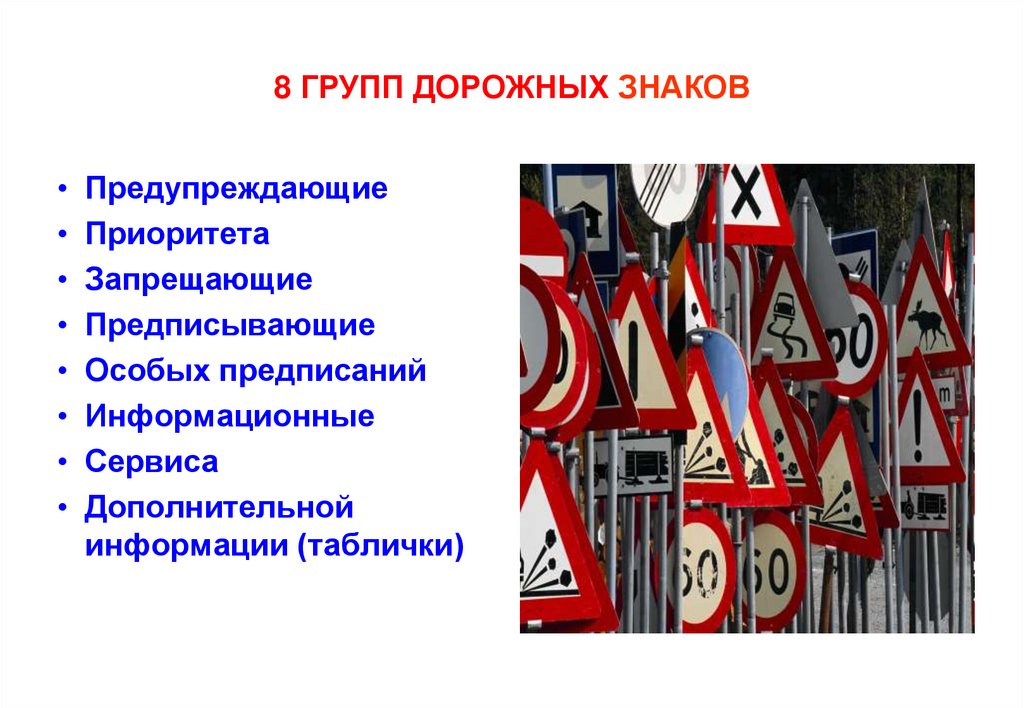8 ГРУПП ДОРОЖНЫХ ЗНАКОВ