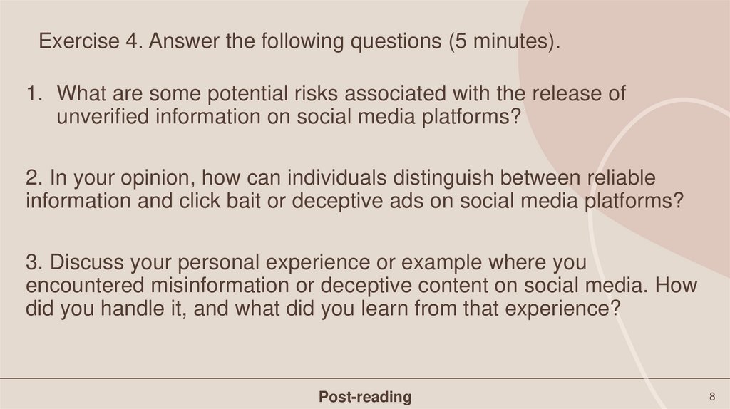 Exercise 4. Answer the following questions (5 minutes).