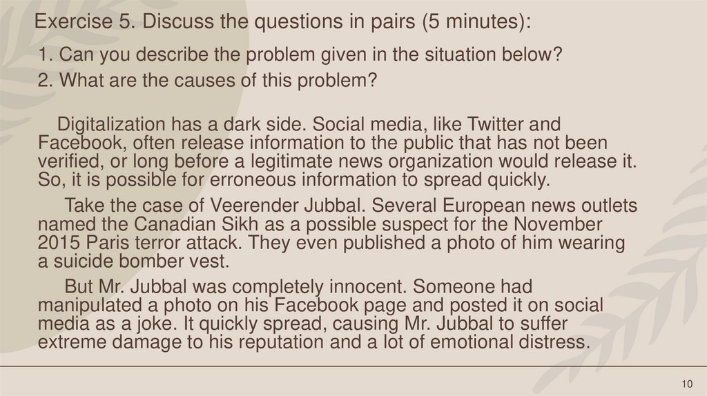 Exercise 5. Discuss the questions in pairs (5 minutes):