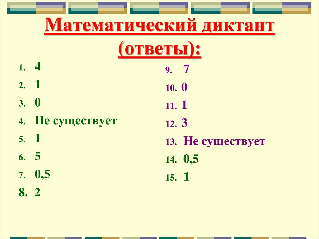 Математический диктант (ответы):