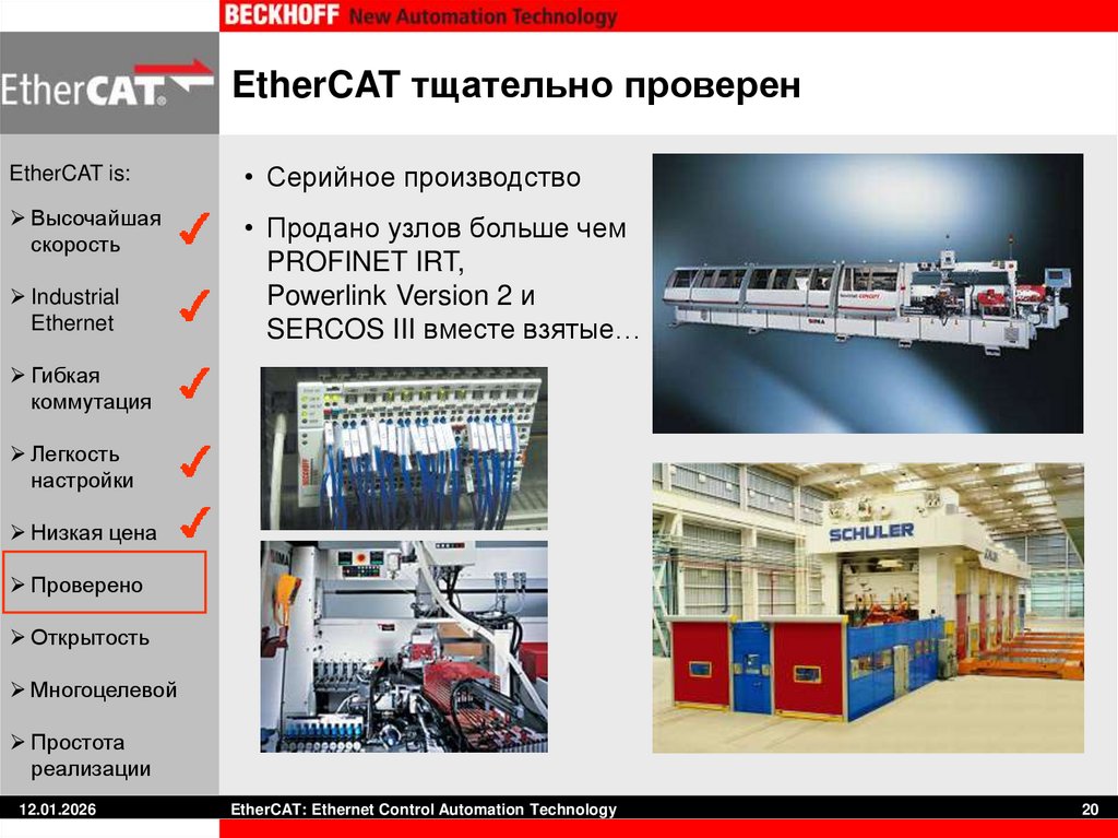 EtherCAT тщательно проверен