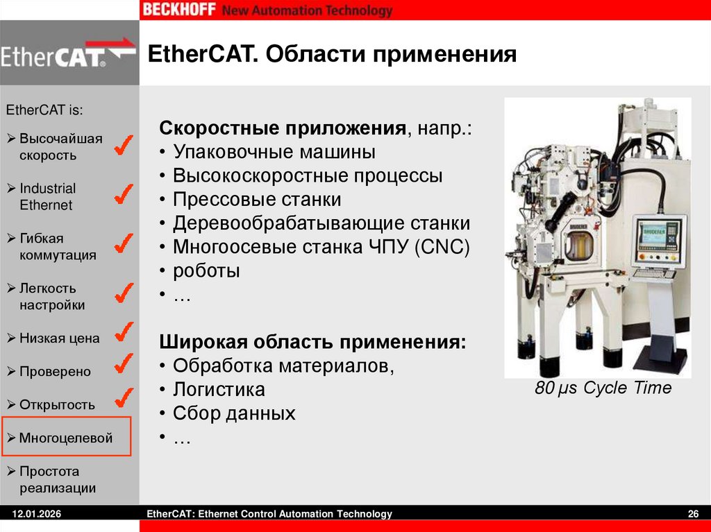 EtherCAT. Области применения