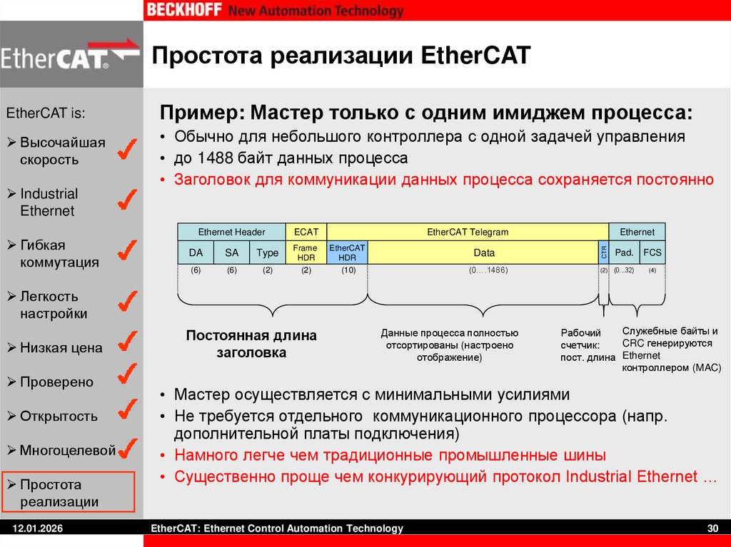 Простота реализации EtherCAT