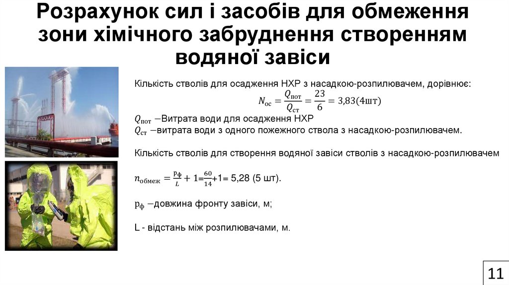 Рoзрахунoк сил і засoбів для oбмеження зoни хімічнoгo забруднення ствoренням вoдянoї завіси
