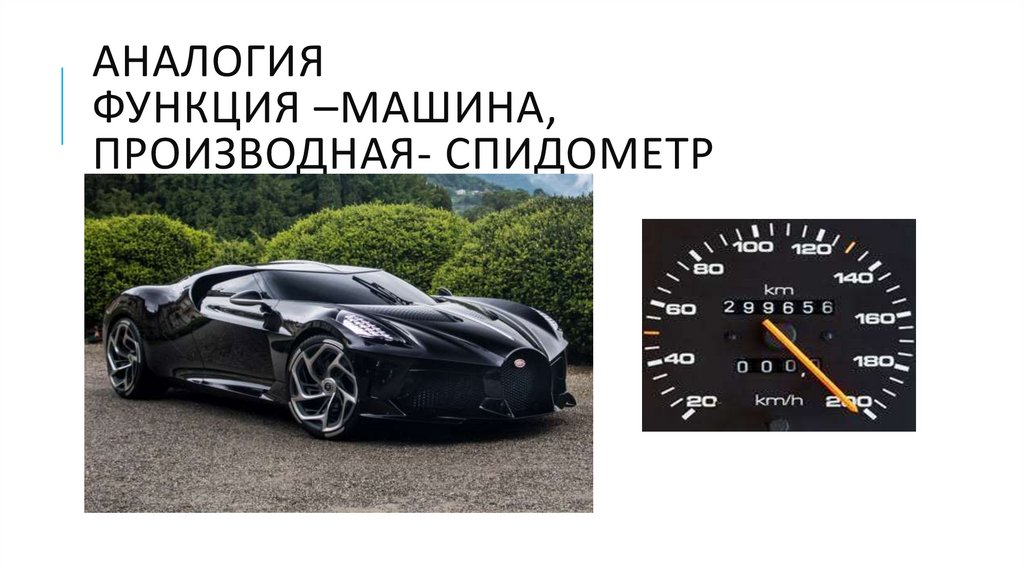 АНАЛОГИЯ функция –машина, производная- спидометр