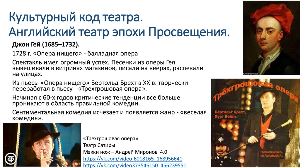 Культурный код театра. Английский театр эпохи Просвещения.