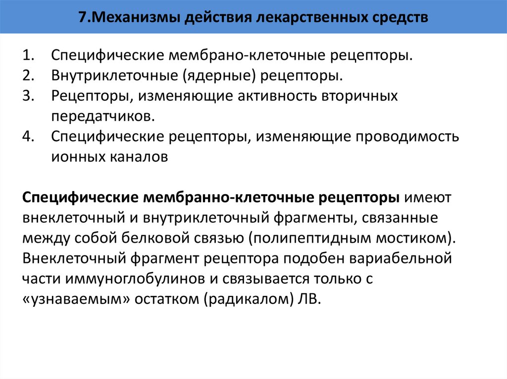 7.Механизмы действия лекарственных средств