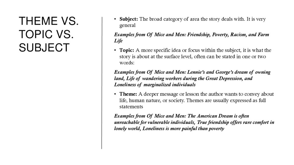 Theme vs. topic vs. subject